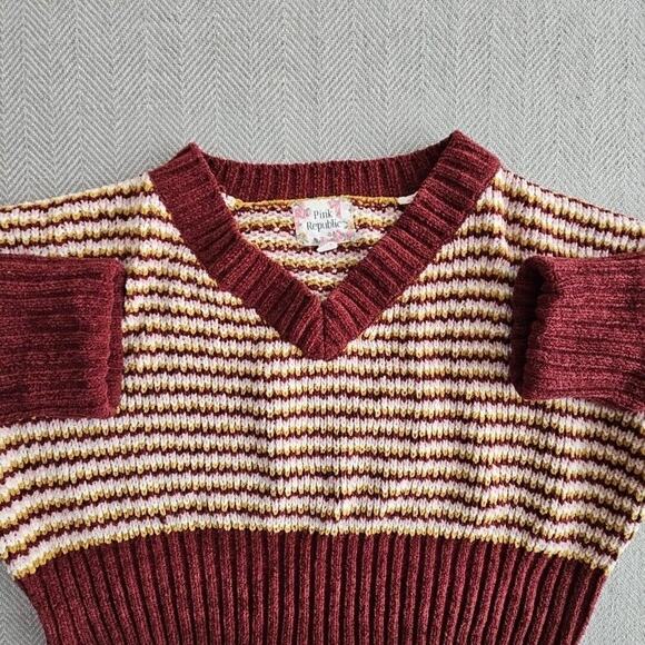 Pink Rose Women's Size Large Brown Striped V Neck Cropped Pullover Sweater NWT - Picture 4 of 13